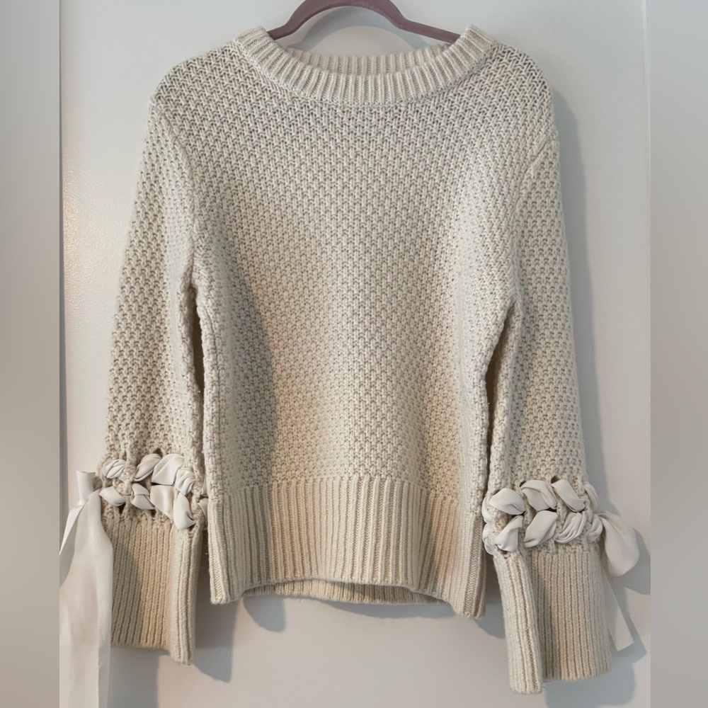 CLUB MONACO WOMENS CREAM WERONIKA WOOL BLEND RIBBON PULLOVER